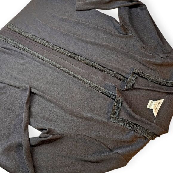 Misook Jacket Womens Medium Black Lux Collared Textured Trim Minimalist Cardigan - Picture 6 of 12